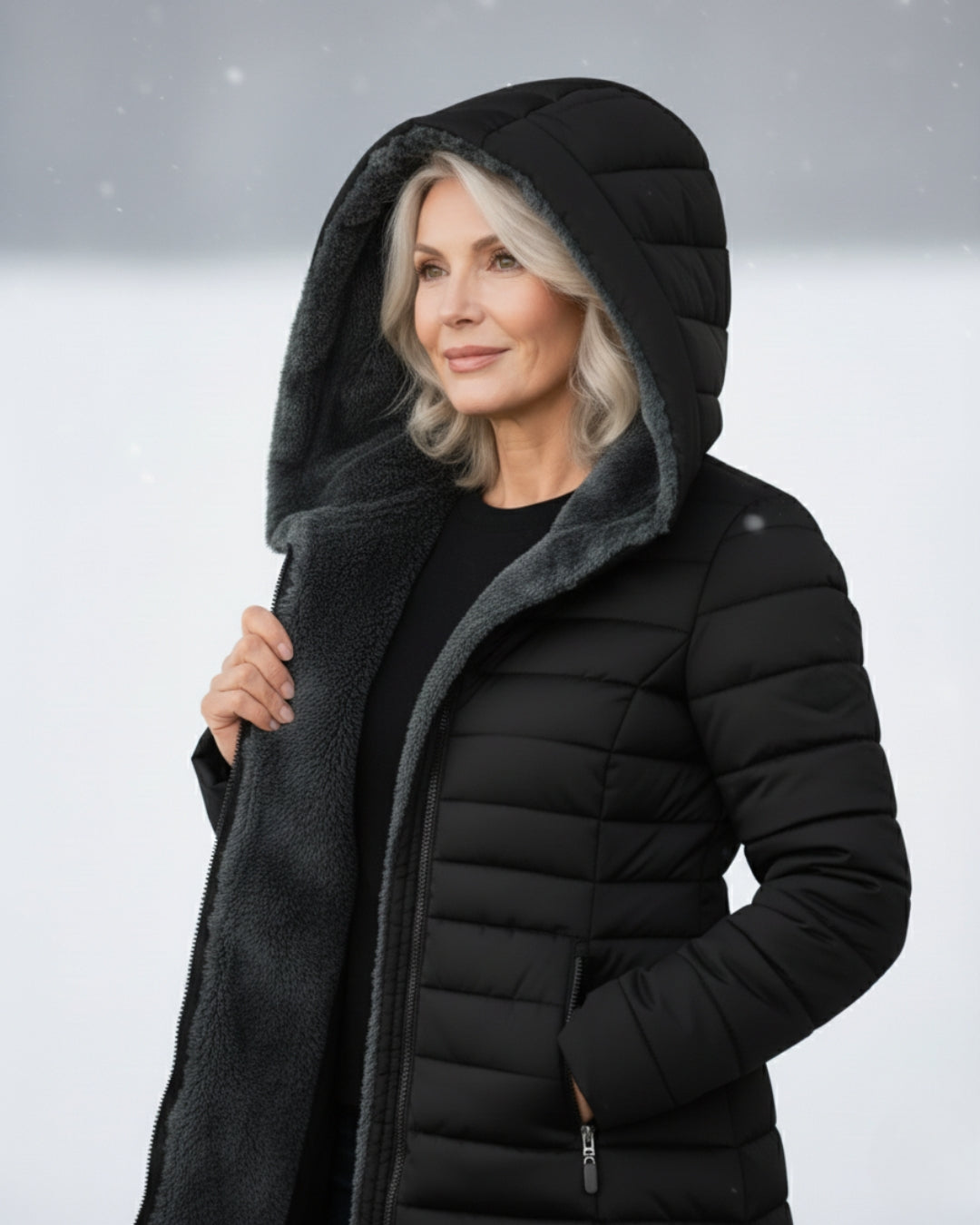 Lightweight Insulated Winter Jacket with Fleece Lining and Structured Design