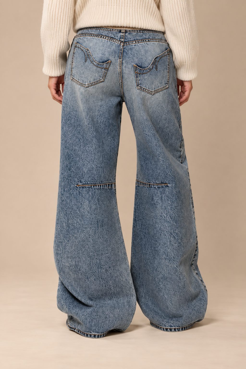 Loose-Fitting Wide-Leg Denim Pants with Ribbed Waistband — Urban Casual Style