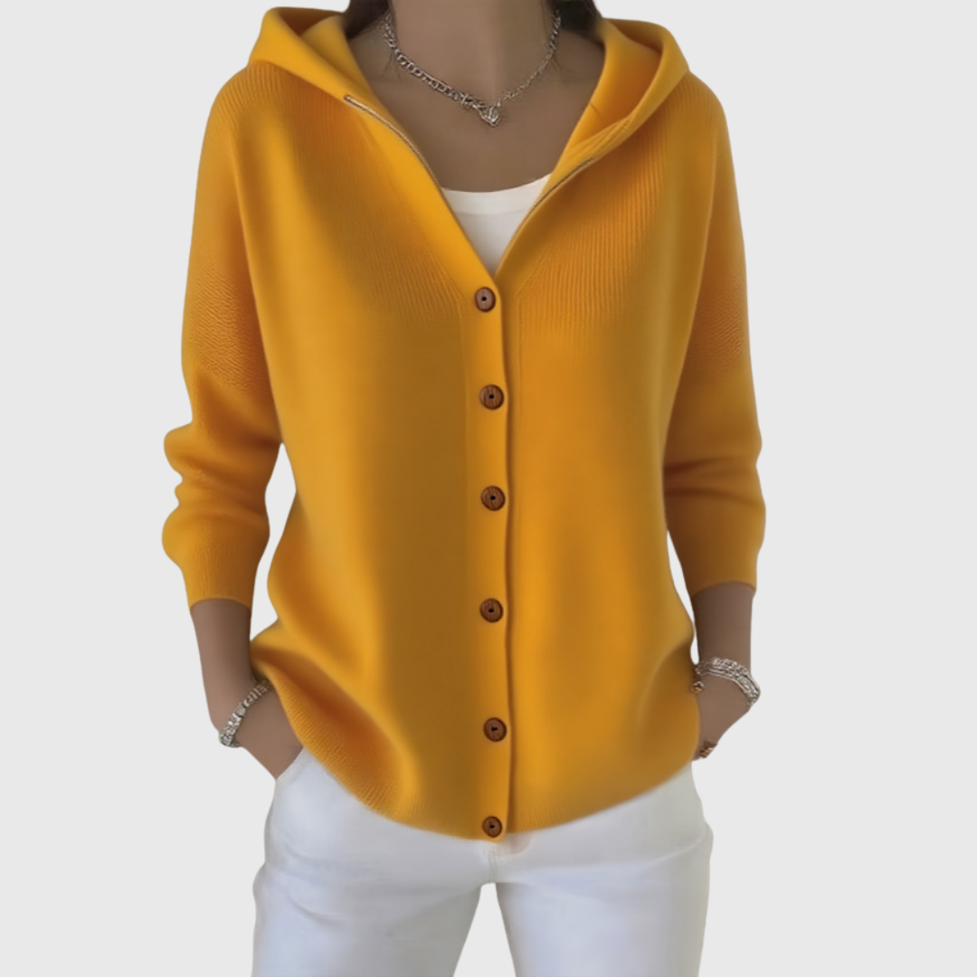 Women's Long Sleeve Hooded Cardigan with Button Closure