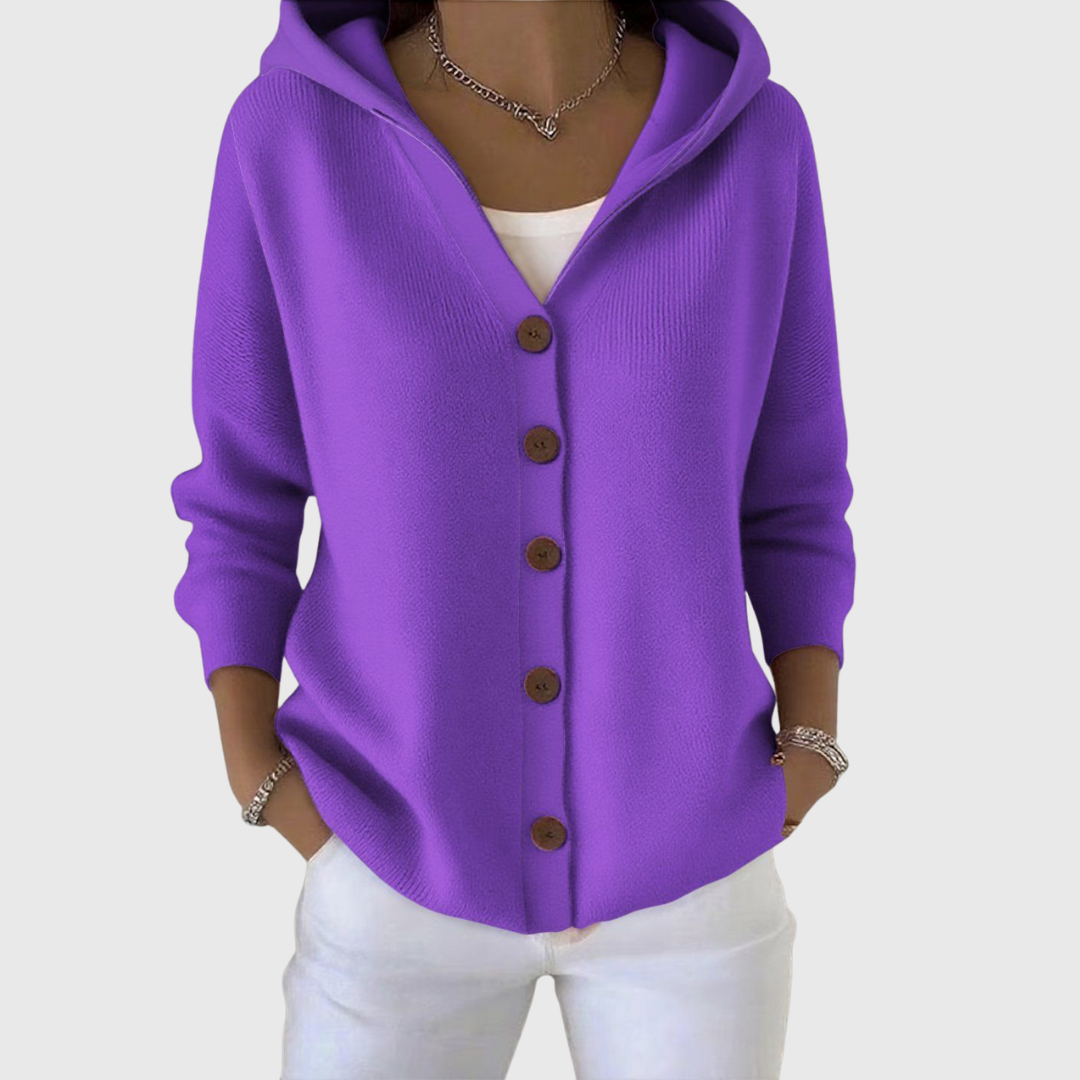 Women's Long Sleeve Hooded Cardigan with Button Closure