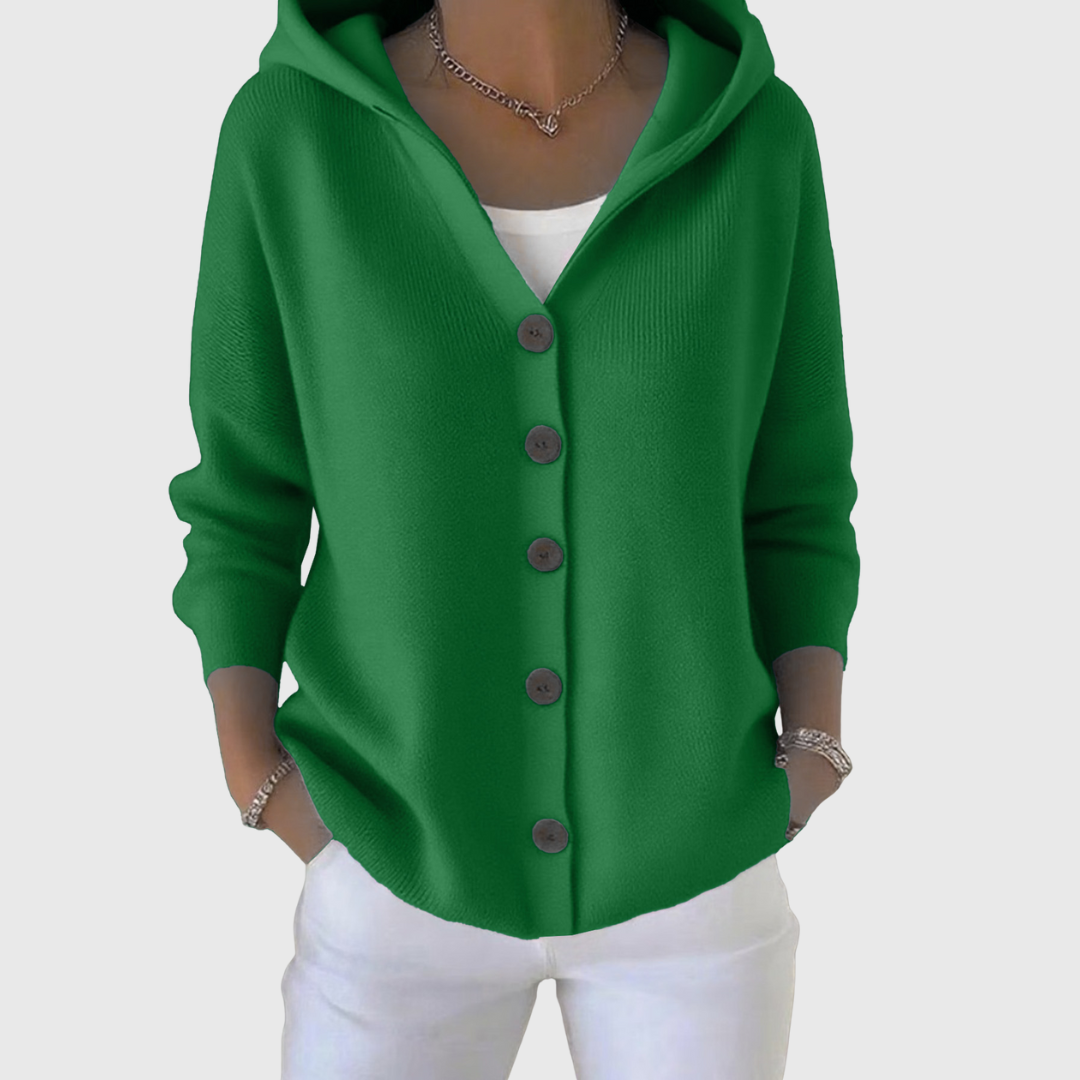 Women's Long Sleeve Hooded Cardigan with Button Closure