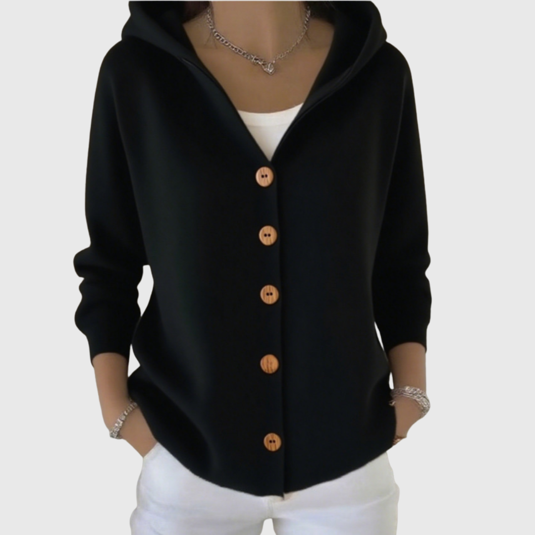 Women's Long Sleeve Hooded Cardigan with Button Closure