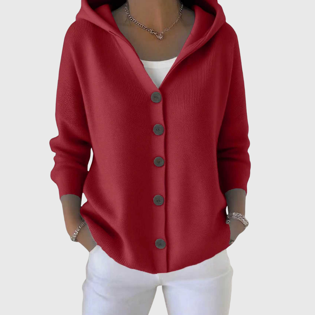 Women's Long Sleeve Hooded Cardigan with Button Closure