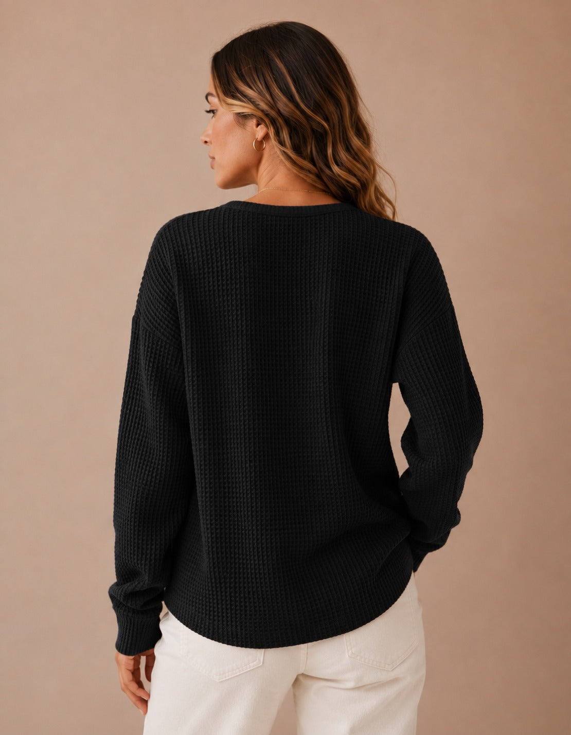 Women's Waffle Knit Henley Sweater