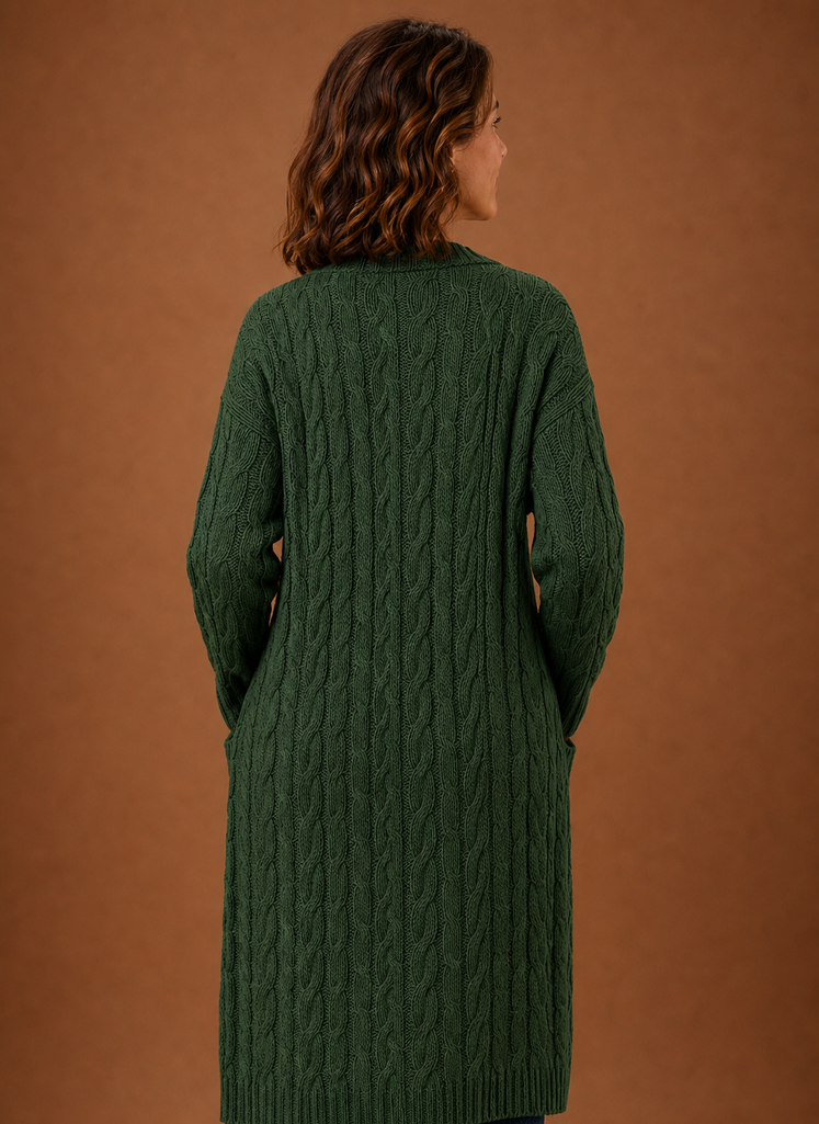 Women's Chunky Cable Knit Hooded Long Cardigan Duster