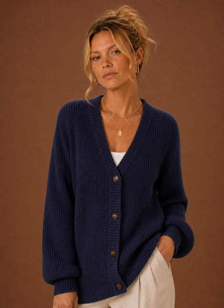 Women's Long Sleeve Button-Up V-Neck Knit Sweater Cardigan