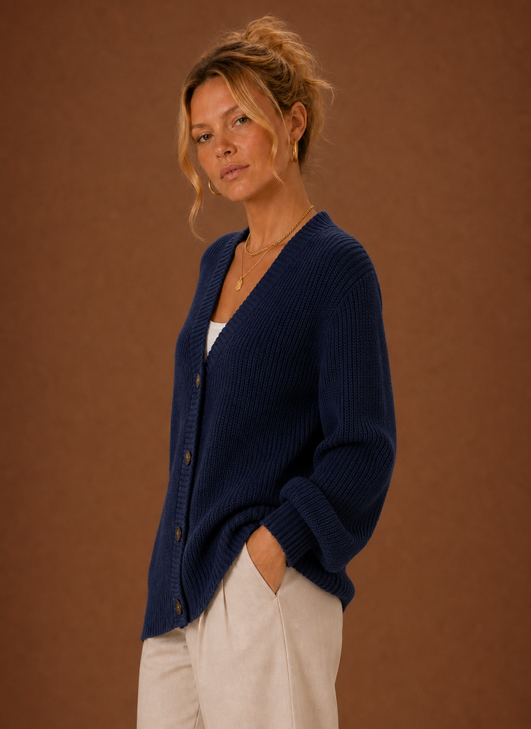 Women's Long Sleeve Button-Up V-Neck Knit Sweater Cardigan