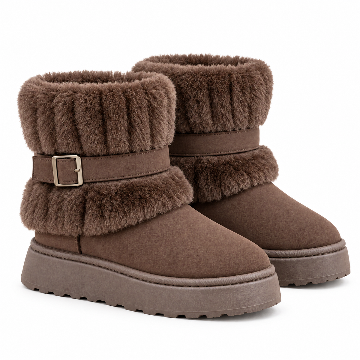 Hilda Ankle Boots — Faux-Fur Trim — Coffee — product only on white background — en-p1-m11