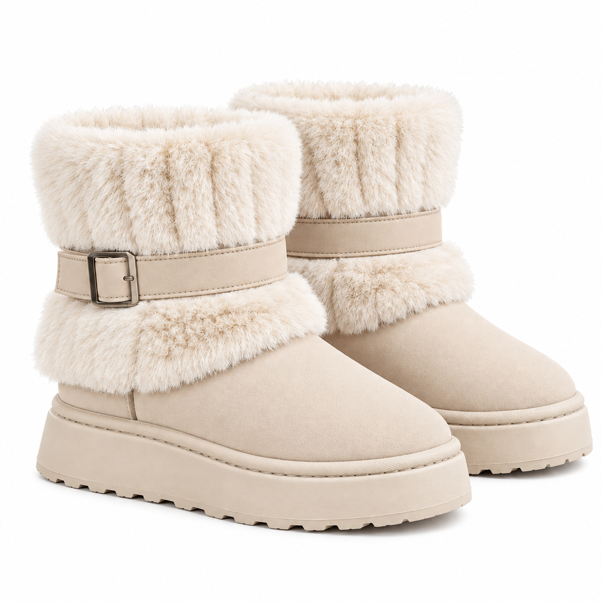 Hilda Ankle Boots — Faux-Fur Trim — Beige — product only on white background — en-p1-m12