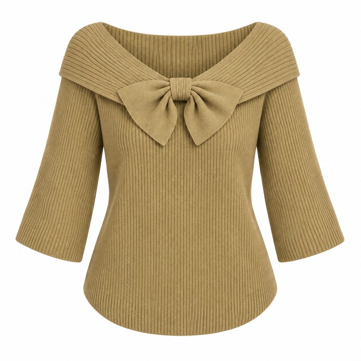 Léonie Jumper — Bow Detail — Khaki — product only on white background — en-p14-m8
