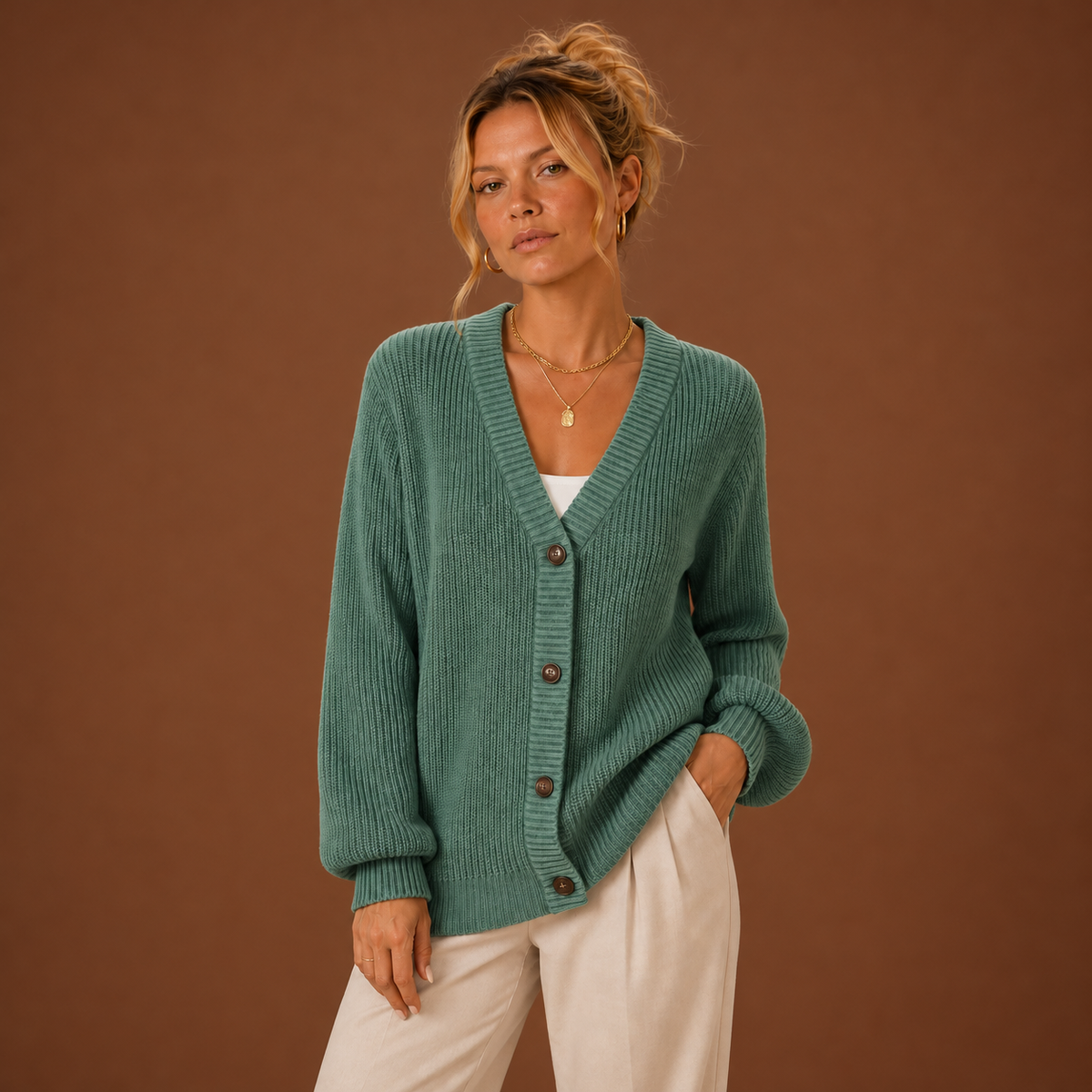 Linnea Cardigan — Buttoned V Neck — photo 1 — en-p18-m0