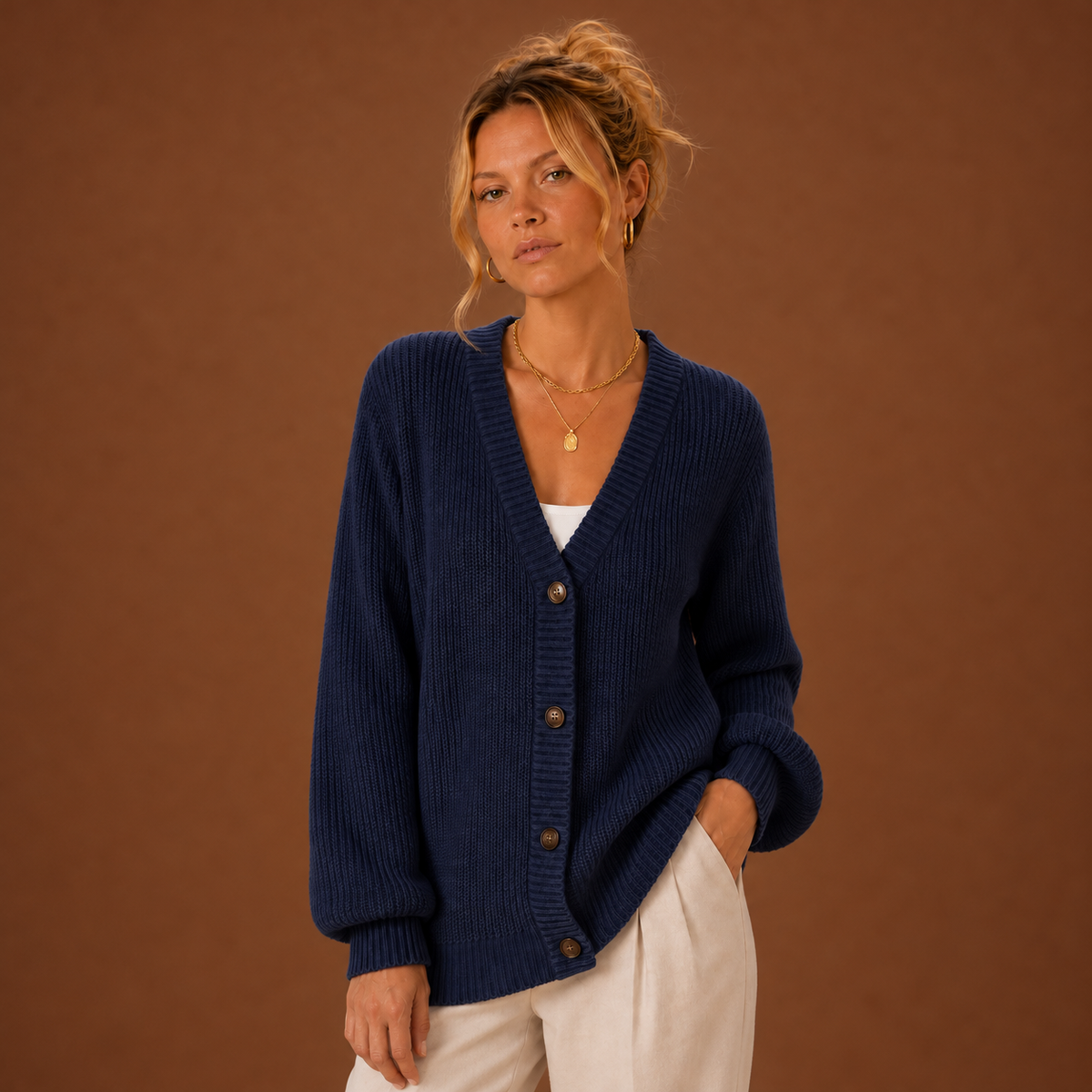 Linnea Cardigan — Buttoned V Neck — photo 9 — en-p18-m8