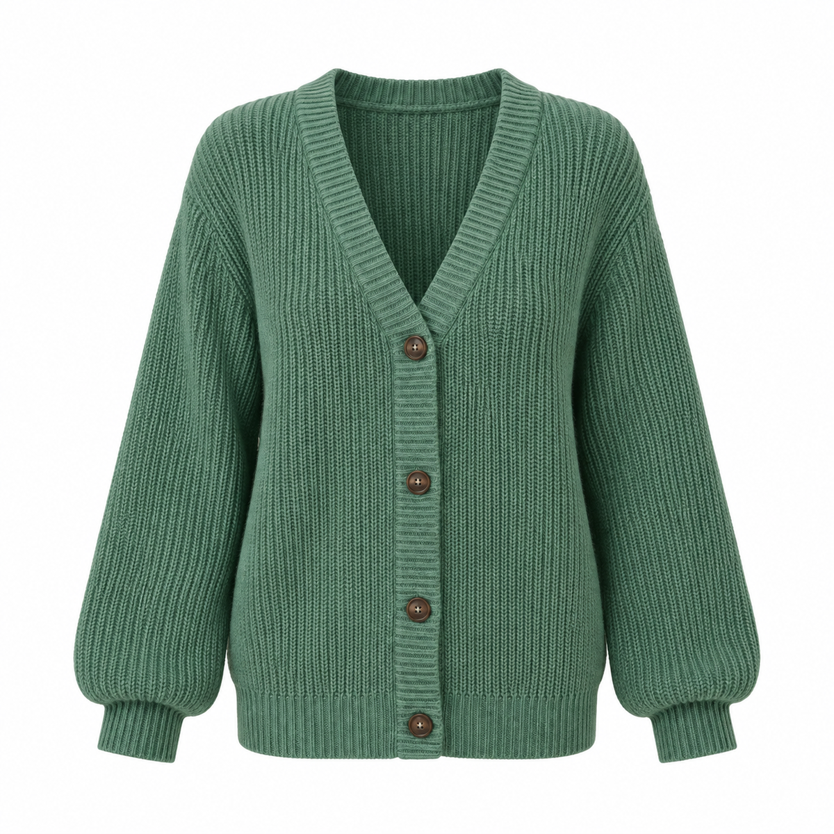 Linnea Cardigan — Buttoned V Neck — Green — product on white background — en-p18-m16