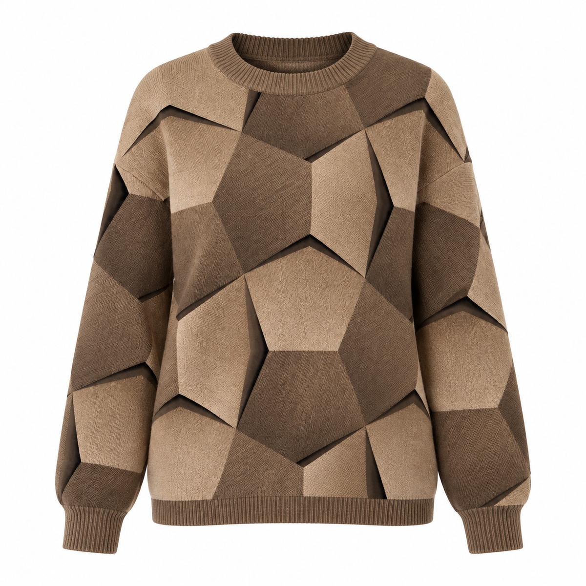 Alva Jumper — Geometric Motif — Brown, product only on white background — en-p26-m4
