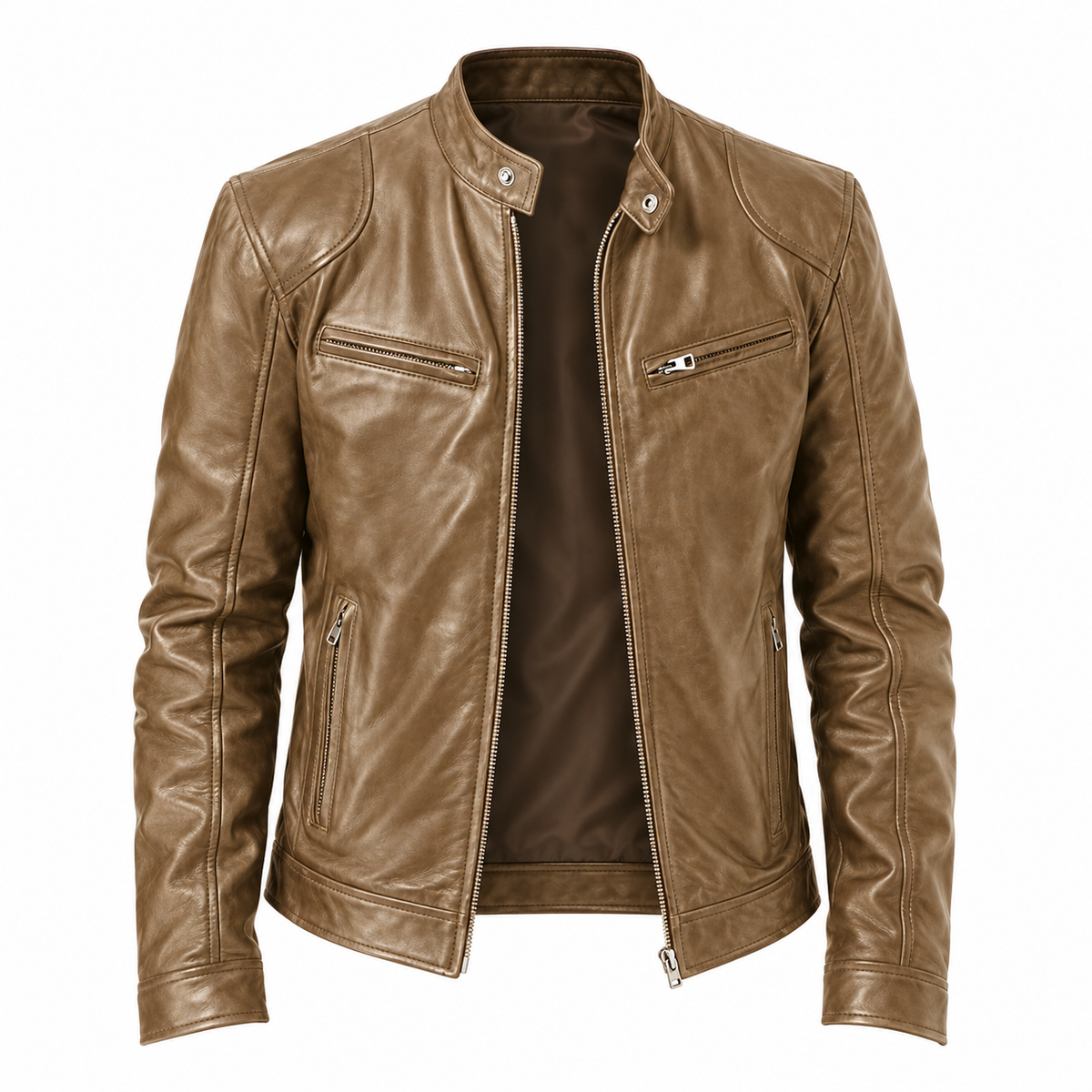 Tristan Jacket — Biker Style — Khaki — product on white background — en-p33-m6
