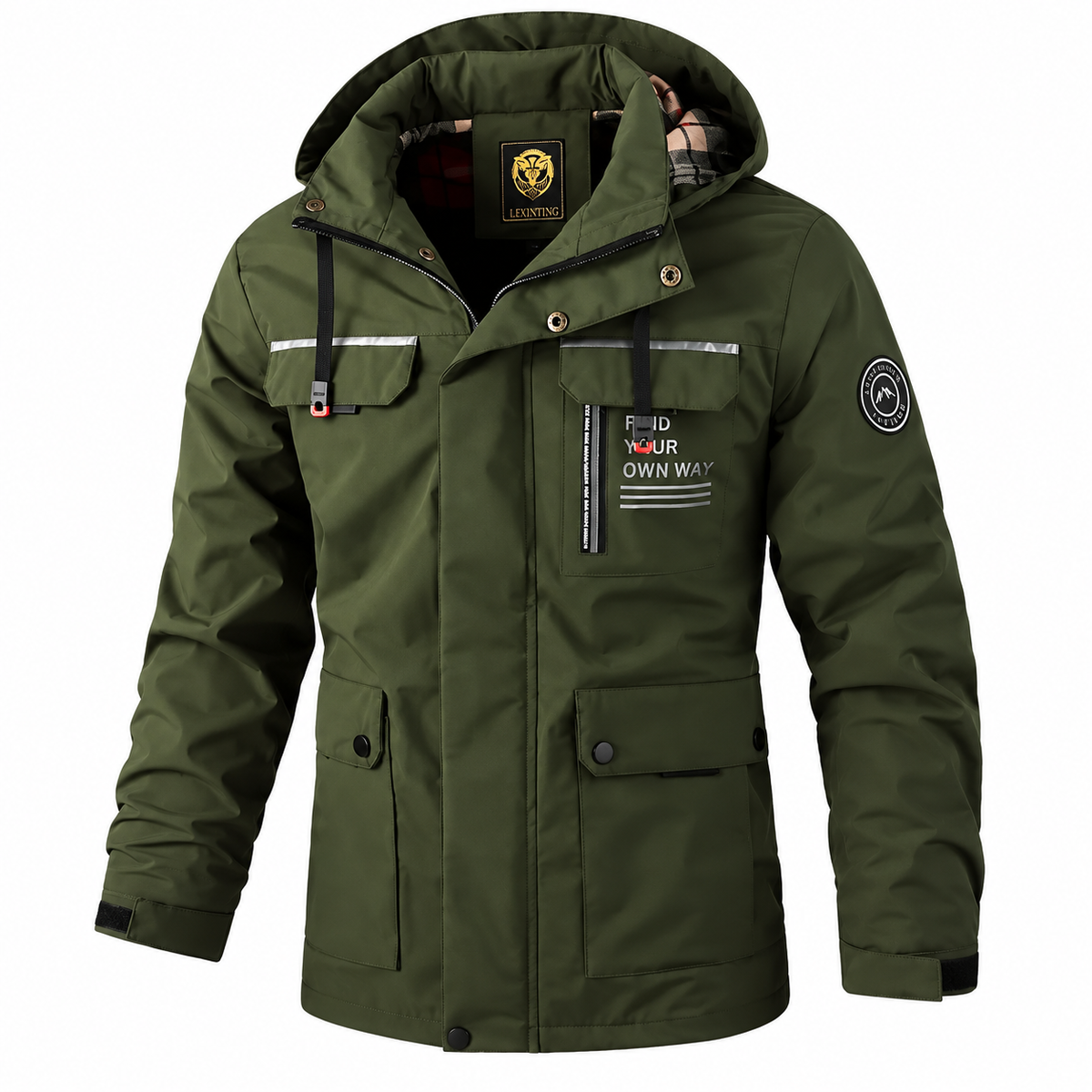 Mikkel Jacket — Hooded — Green — product on white background — en-p35-m15