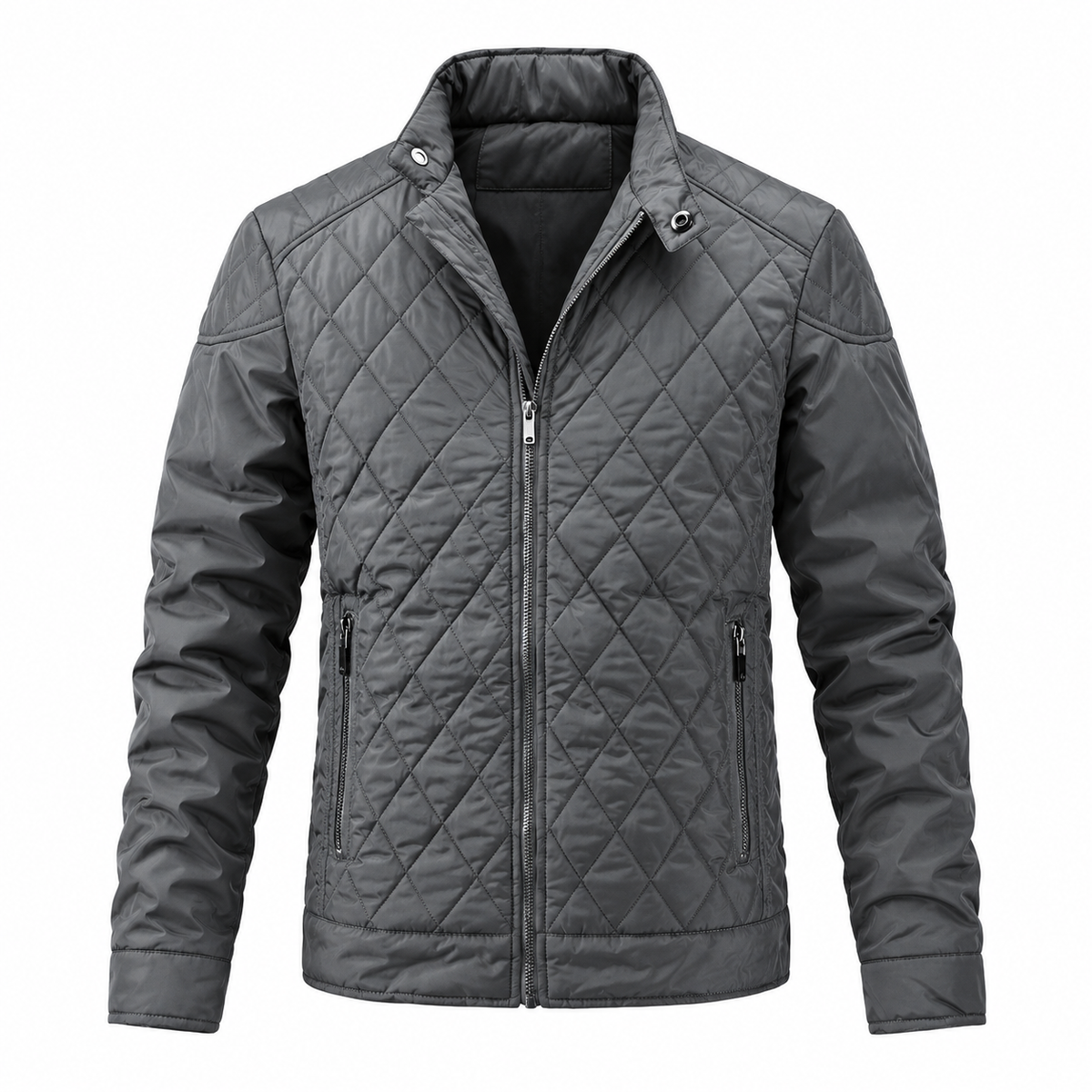 Viktor Quilted Jacket — Diamond Stitching — Grey — product on white background — en-p40-m12