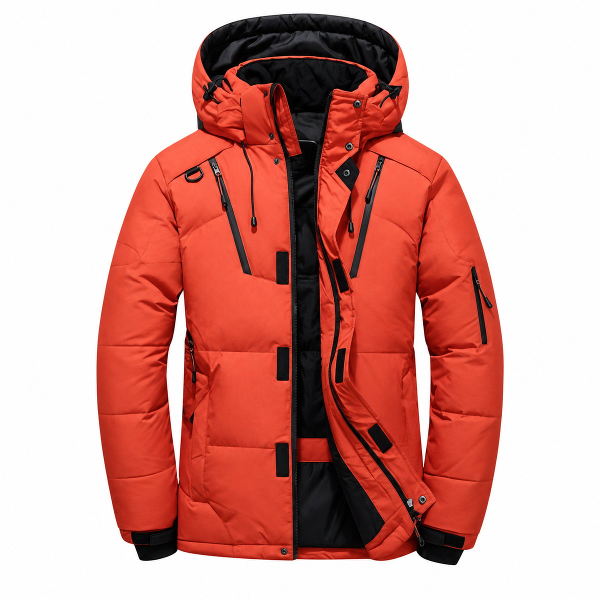 Erik Puffer Jacket — Hooded — Orange — product only on white — en-p41-m11