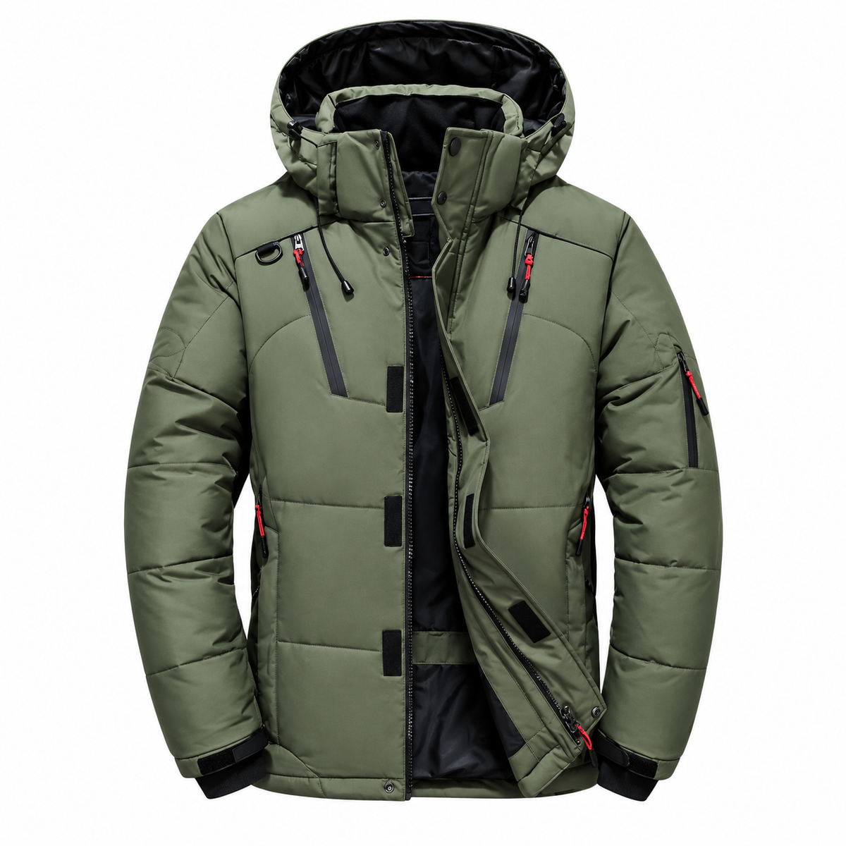 Erik Puffer Jacket — Hooded — Green — product only on white — en-p41-m14