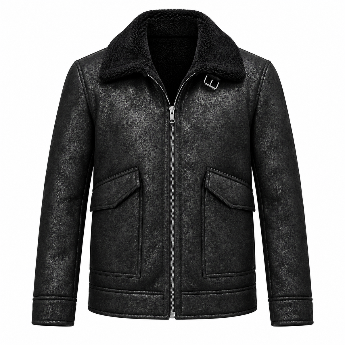 Kasper Jacket — Textured Collar — Black — product only on white — en-p43-m9