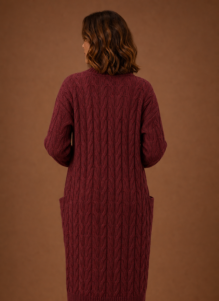 Women's Chunky Cable Knit Hooded Long Cardigan Duster