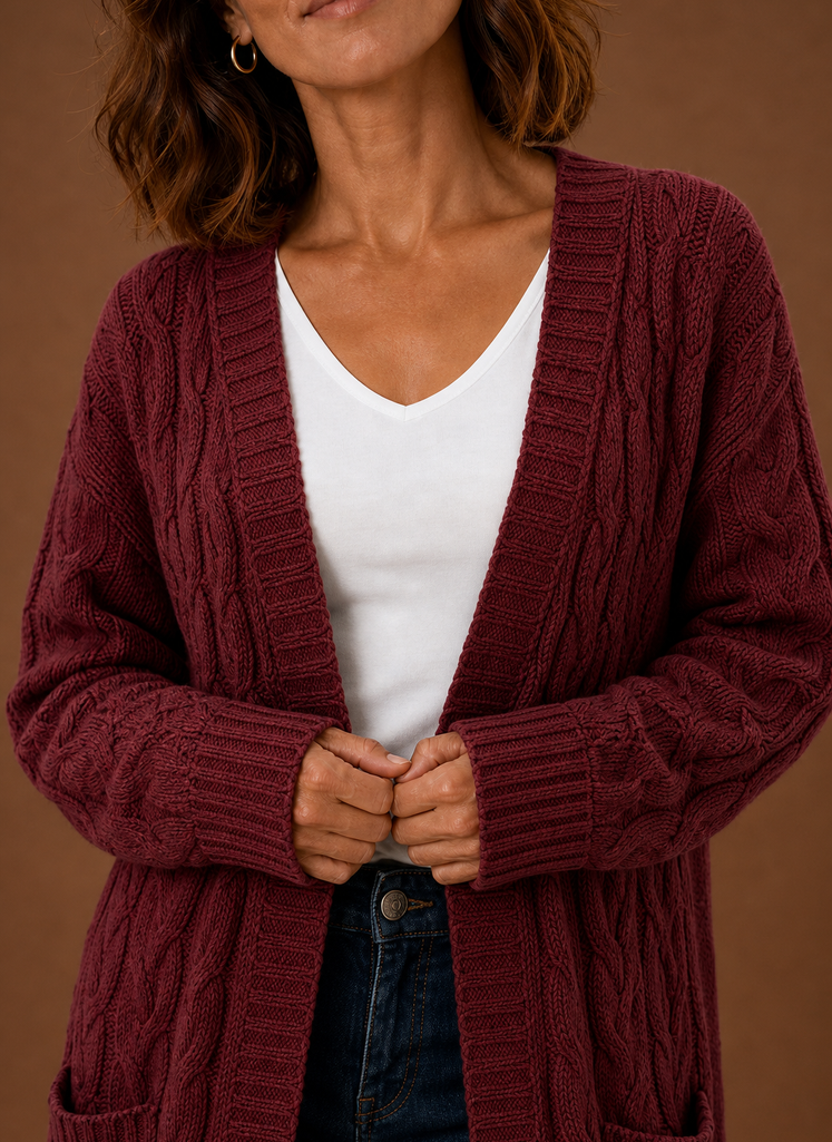 Women's Chunky Cable Knit Hooded Long Cardigan Duster