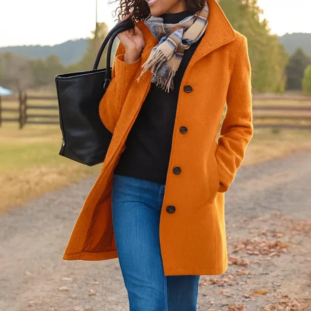 Women's Long Sleeve Button Front Peacoat in Wool Blend