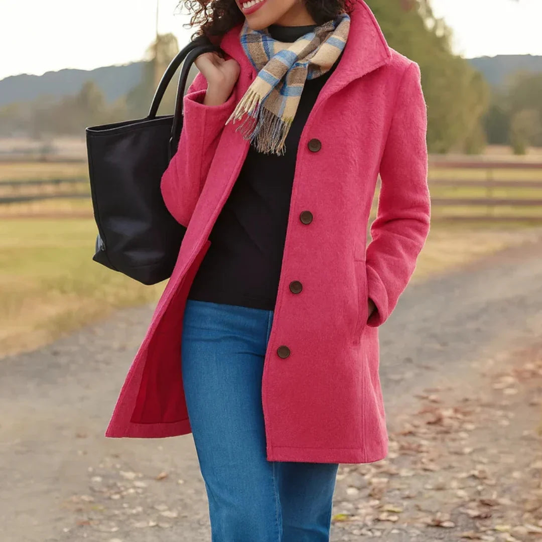 Women's Long Sleeve Button Front Peacoat in Wool Blend