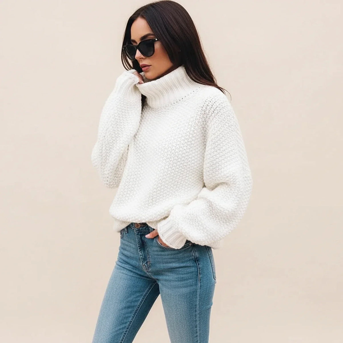 Cozy Oversized Turtleneck Sweater for Women — Chunky Knit Design