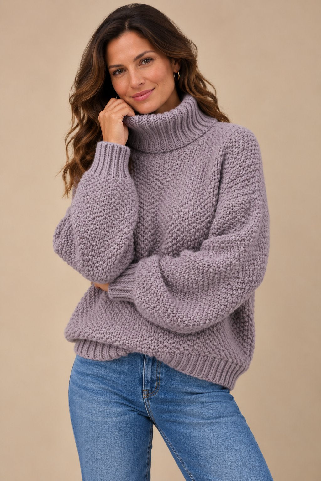 Cozy Oversized Turtleneck Sweater for Women — Chunky Knit Design