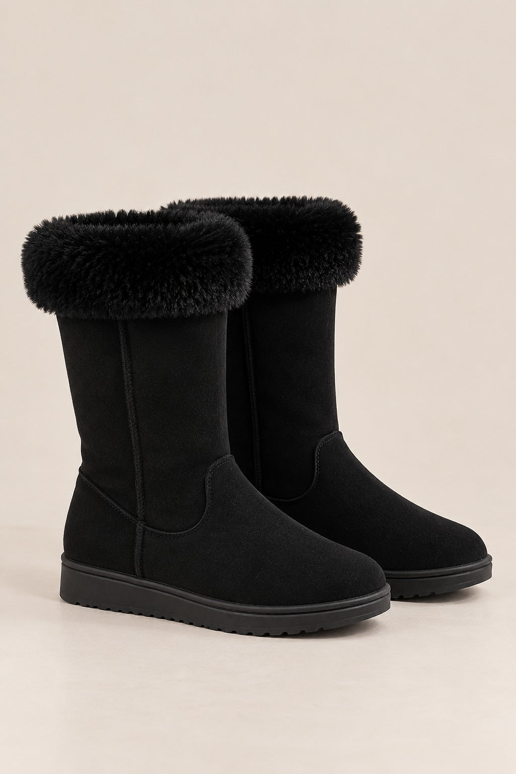 Women's Mid-Calf Snow Boots with Faux-Fur Cuffs and Slip-On Design