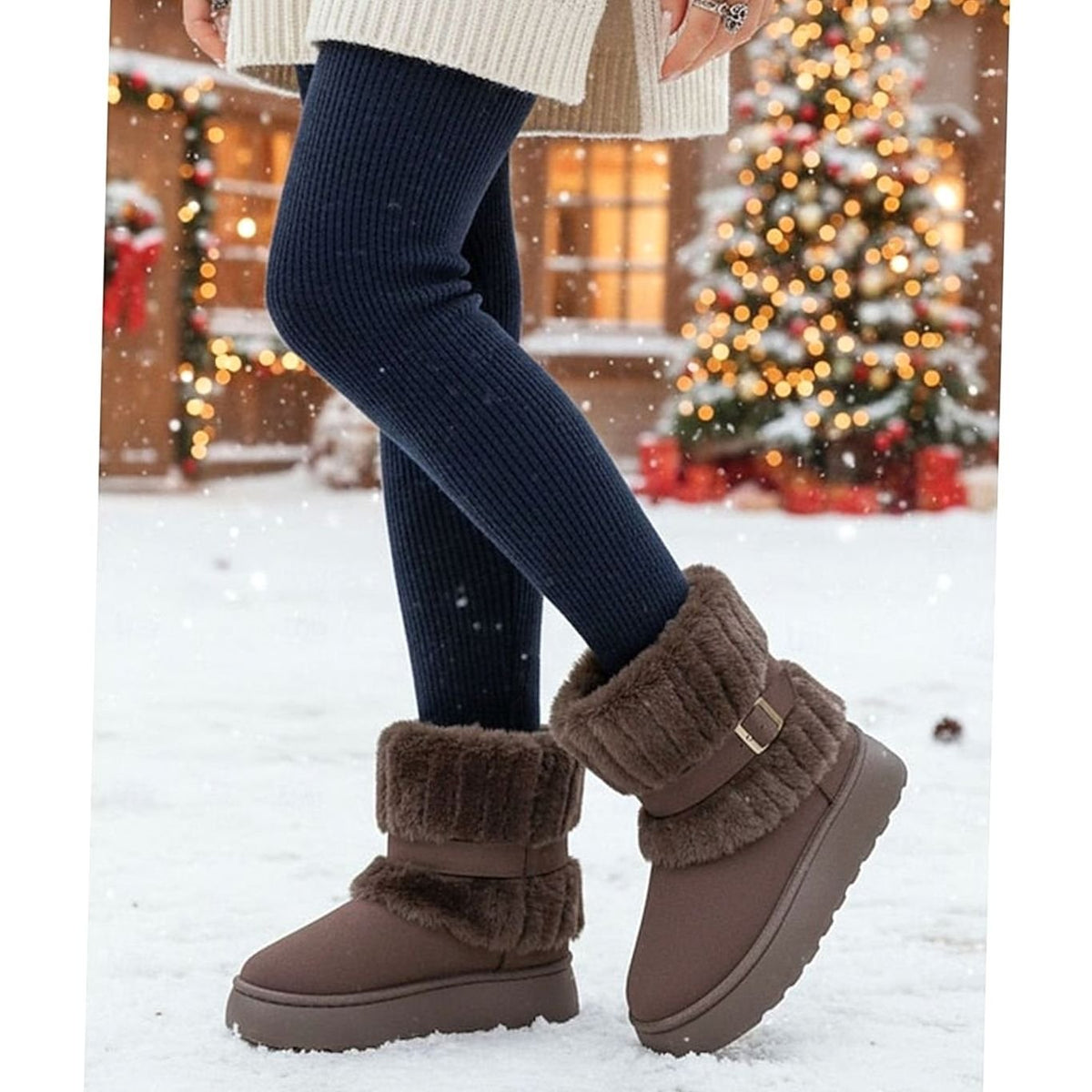 Women's Winter Snow Boots with Fur Trim and Slip-On Design