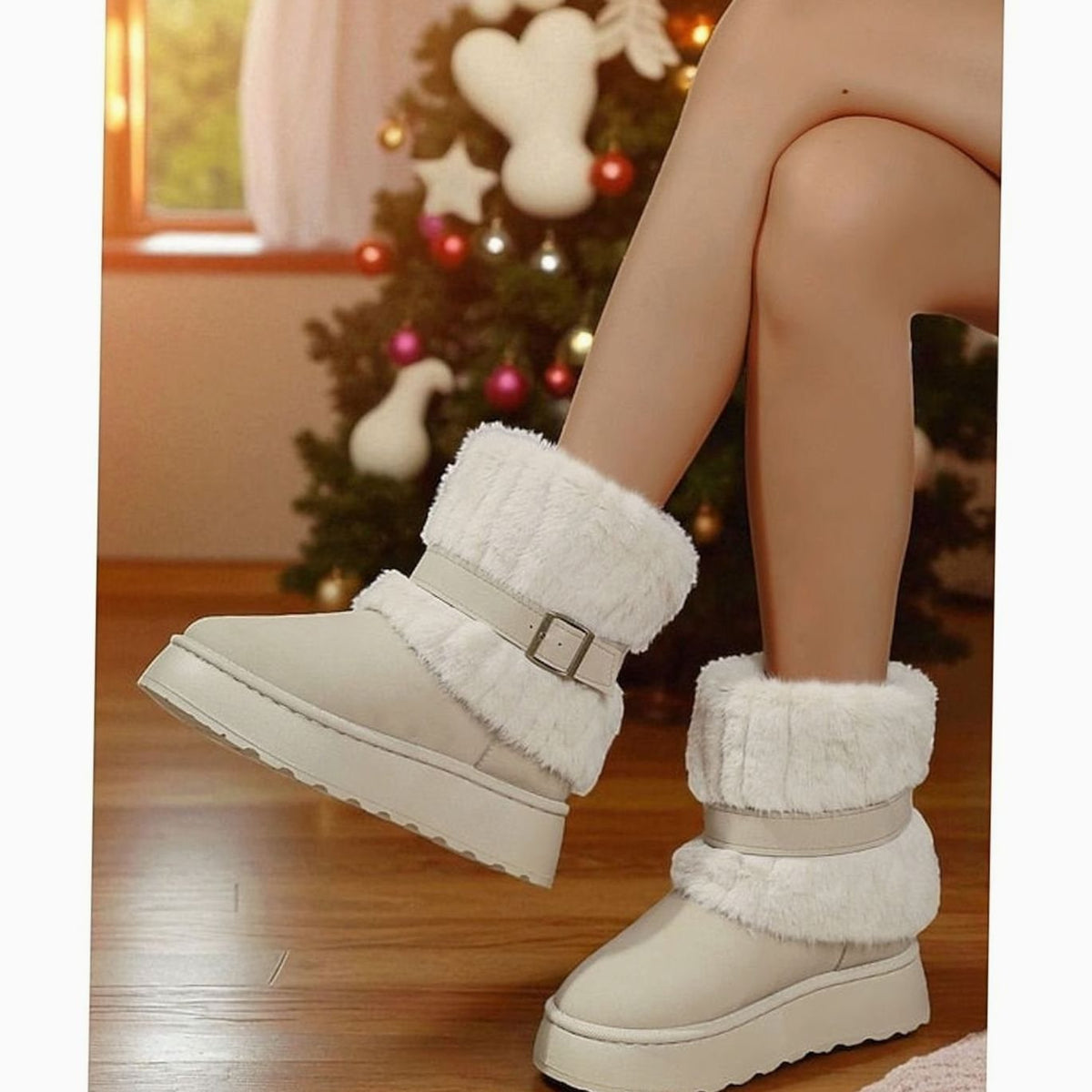 Women's Winter Snow Boots with Fur Trim and Slip-On Design