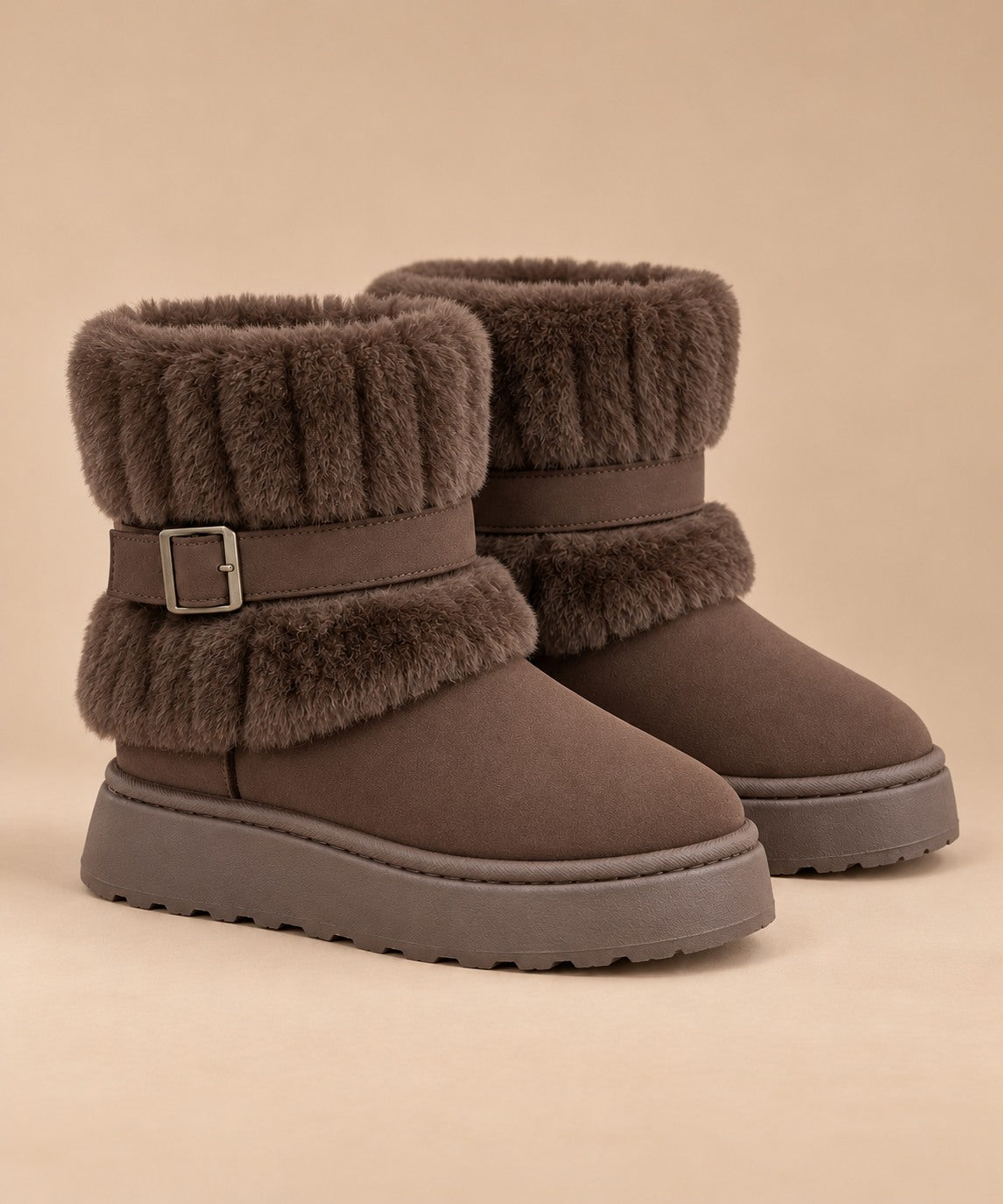 Women's Winter Snow Boots with Fur Trim and Slip-On Design