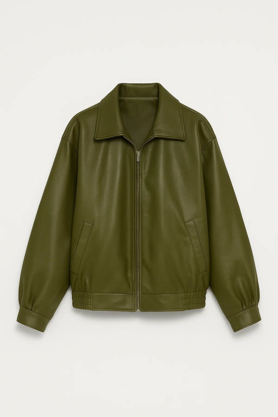 Women's Oversized Faux Leather Jacket - Zip-Up Street Style