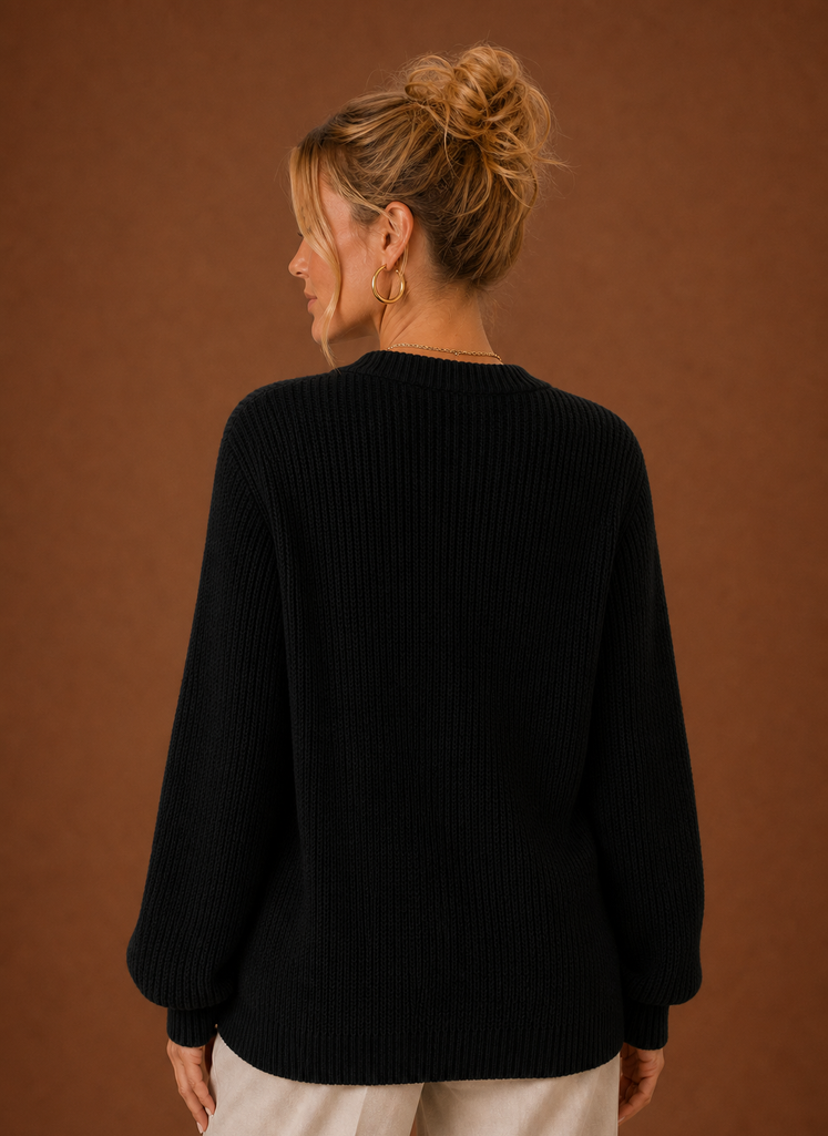 Women's Long Sleeve Button-Up V-Neck Knit Sweater Cardigan