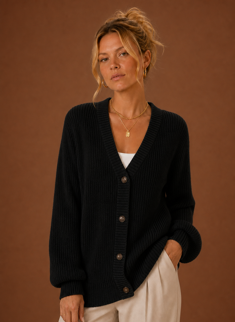 Women's Long Sleeve Button-Up V-Neck Knit Sweater Cardigan
