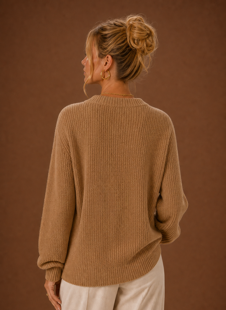 Women's Long Sleeve Button-Up V-Neck Knit Sweater Cardigan