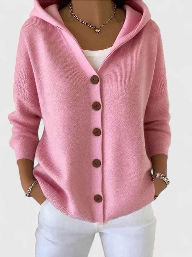 Women's Long Sleeve Hooded Cardigan with Button Closure