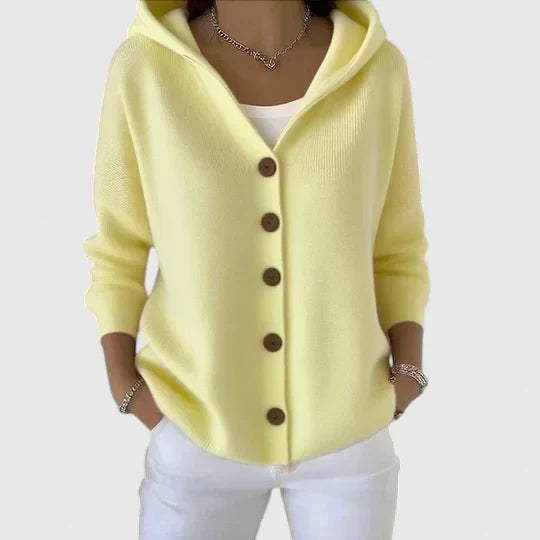 Women's Long Sleeve Hooded Cardigan with Button Closure