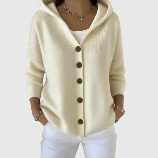 Women's Long Sleeve Hooded Cardigan with Button Closure