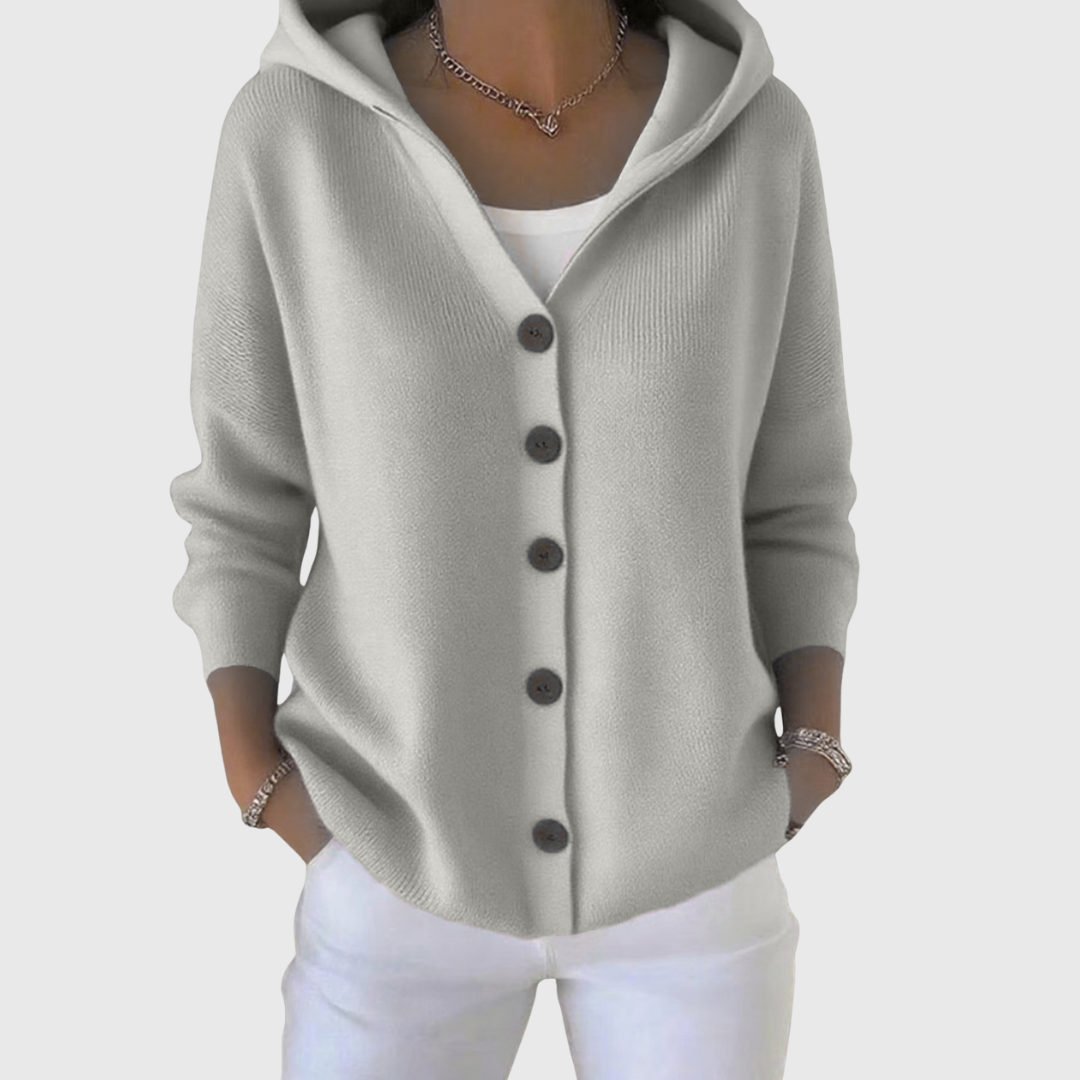 Women's Long Sleeve Hooded Cardigan with Button Closure