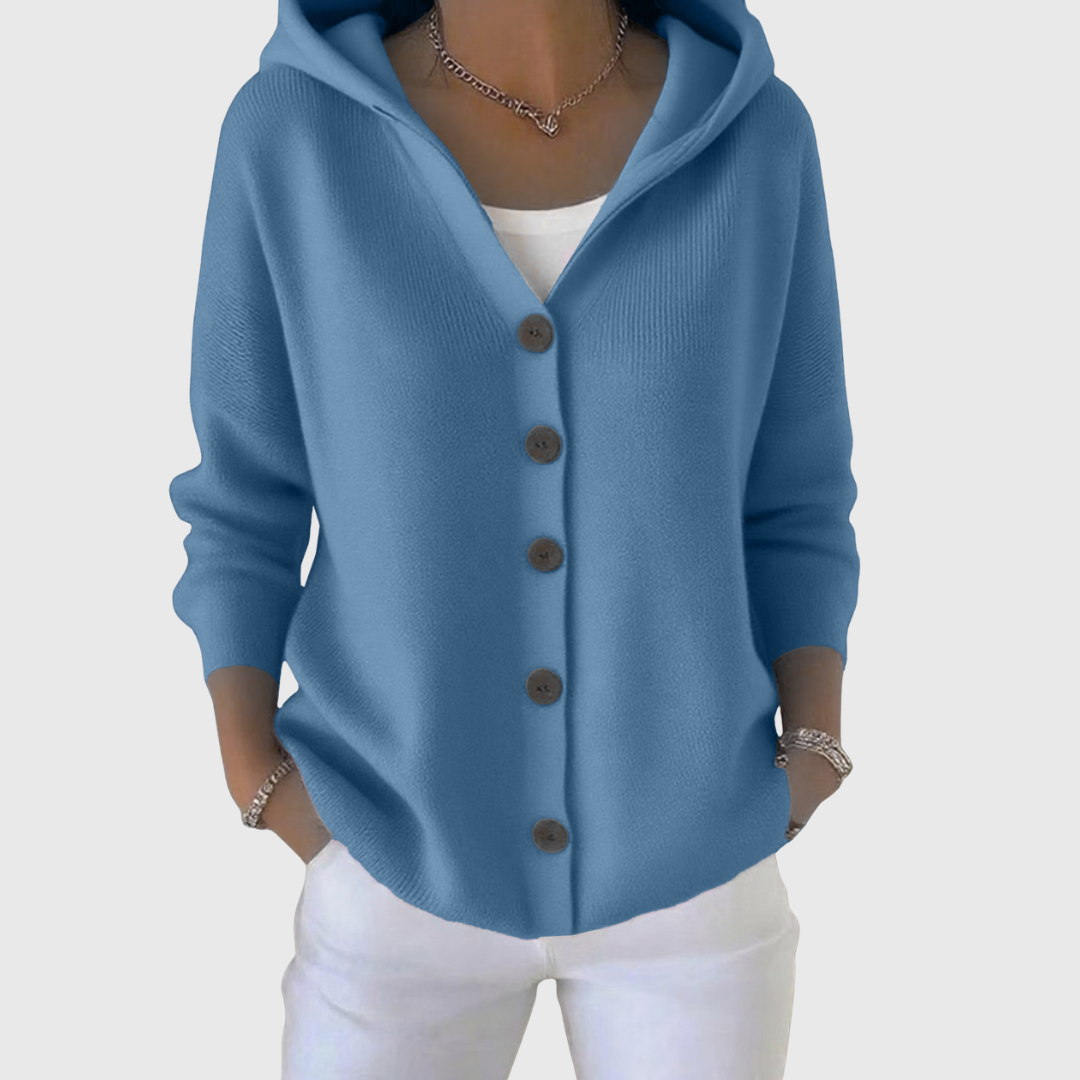 Women's Long Sleeve Hooded Cardigan with Button Closure