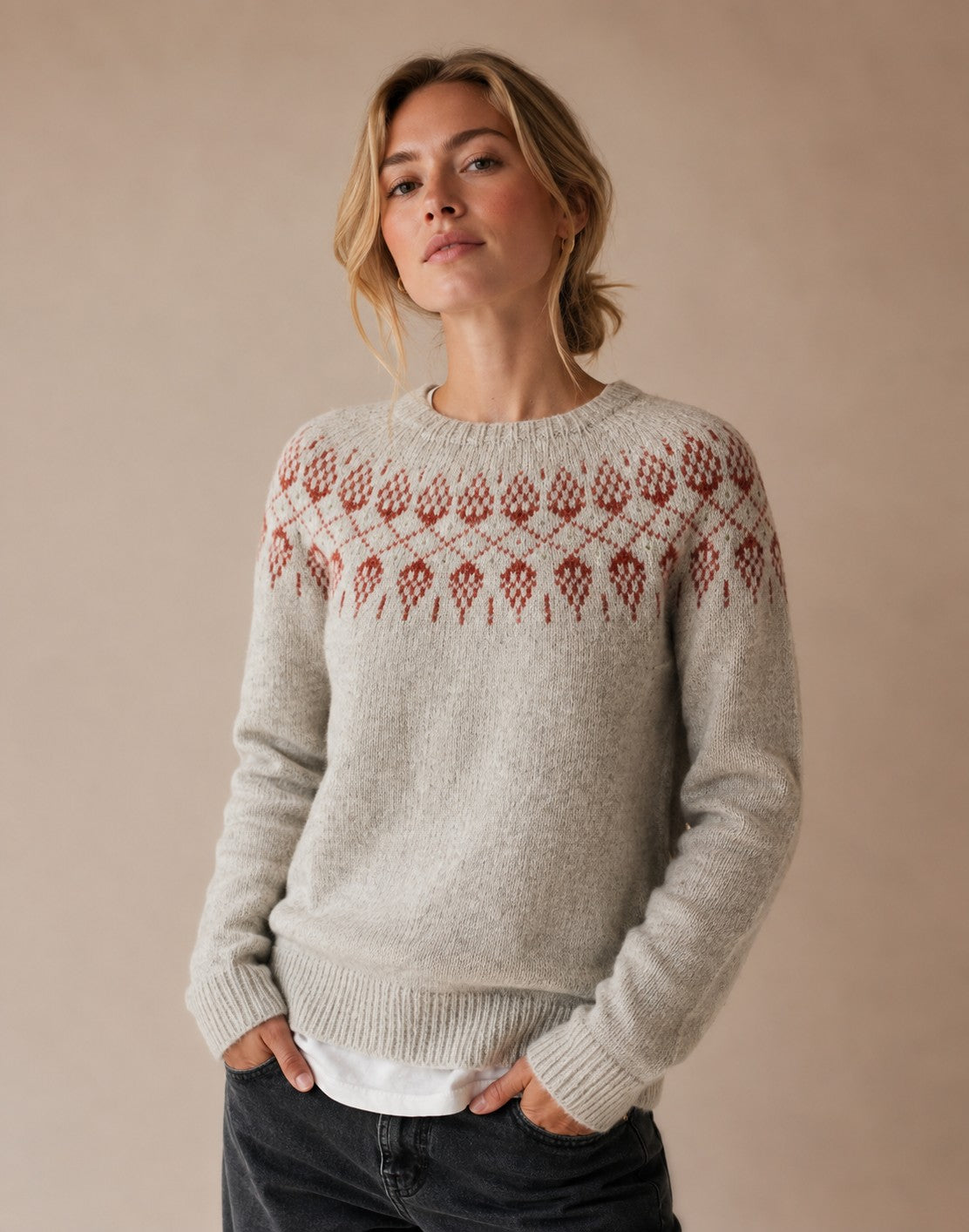 Women's Fair Isle Knit Crew Neck Sweater