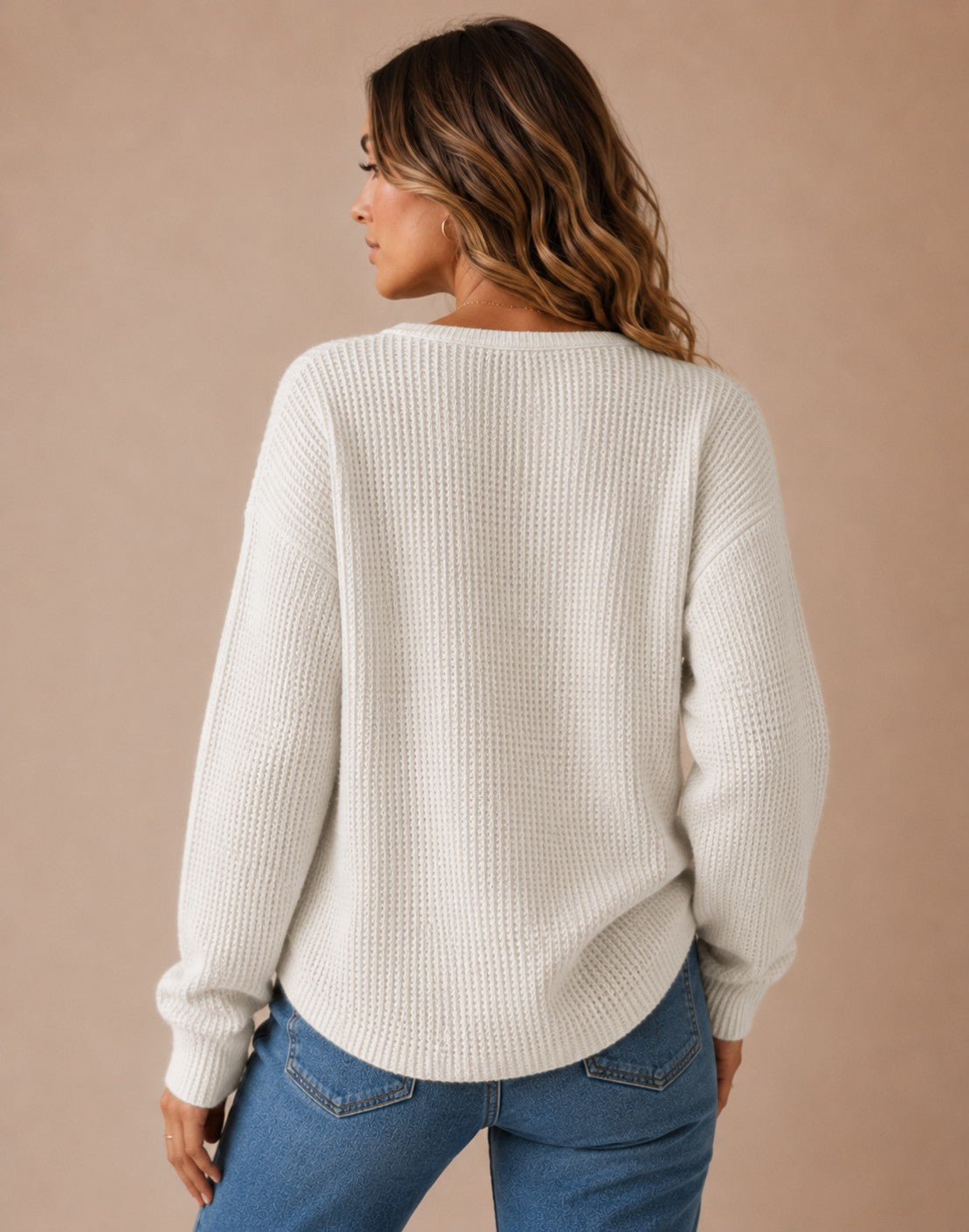 Women's Waffle Knit Henley Sweater