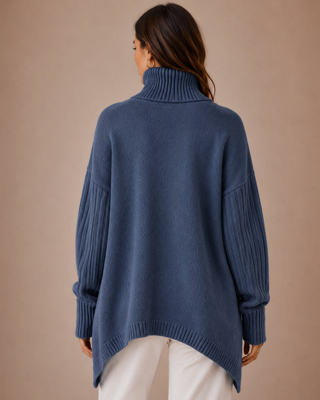Women's Longline Turtleneck Sweater in Ribbed Knit