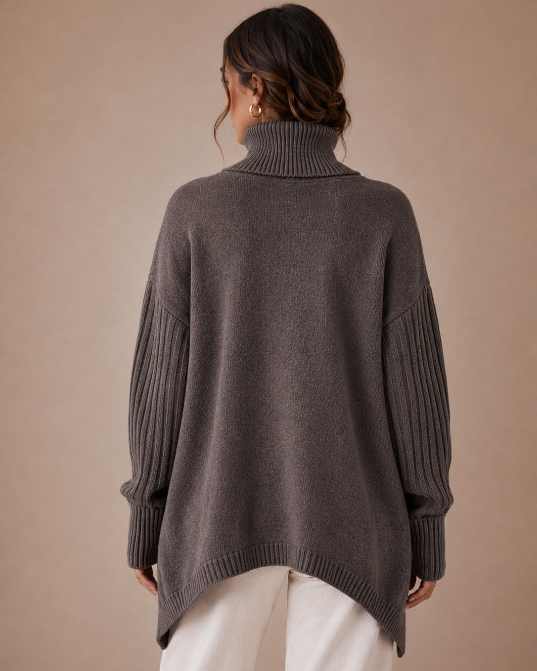 Women's Longline Turtleneck Sweater in Ribbed Knit