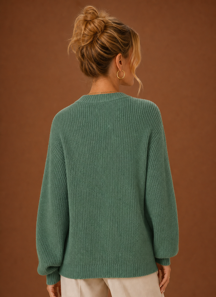 Women's Long Sleeve Button-Up V-Neck Knit Sweater Cardigan