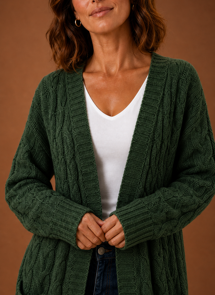 Women's Chunky Cable Knit Hooded Long Cardigan Duster