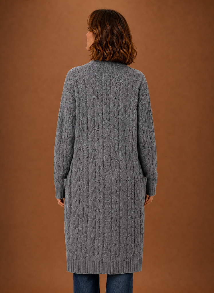 Women's Chunky Cable Knit Hooded Long Cardigan Duster